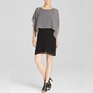 Eileen Fisher CINDER Ballet Neck Colorblock Silk Crepe Dress SZ M grey black